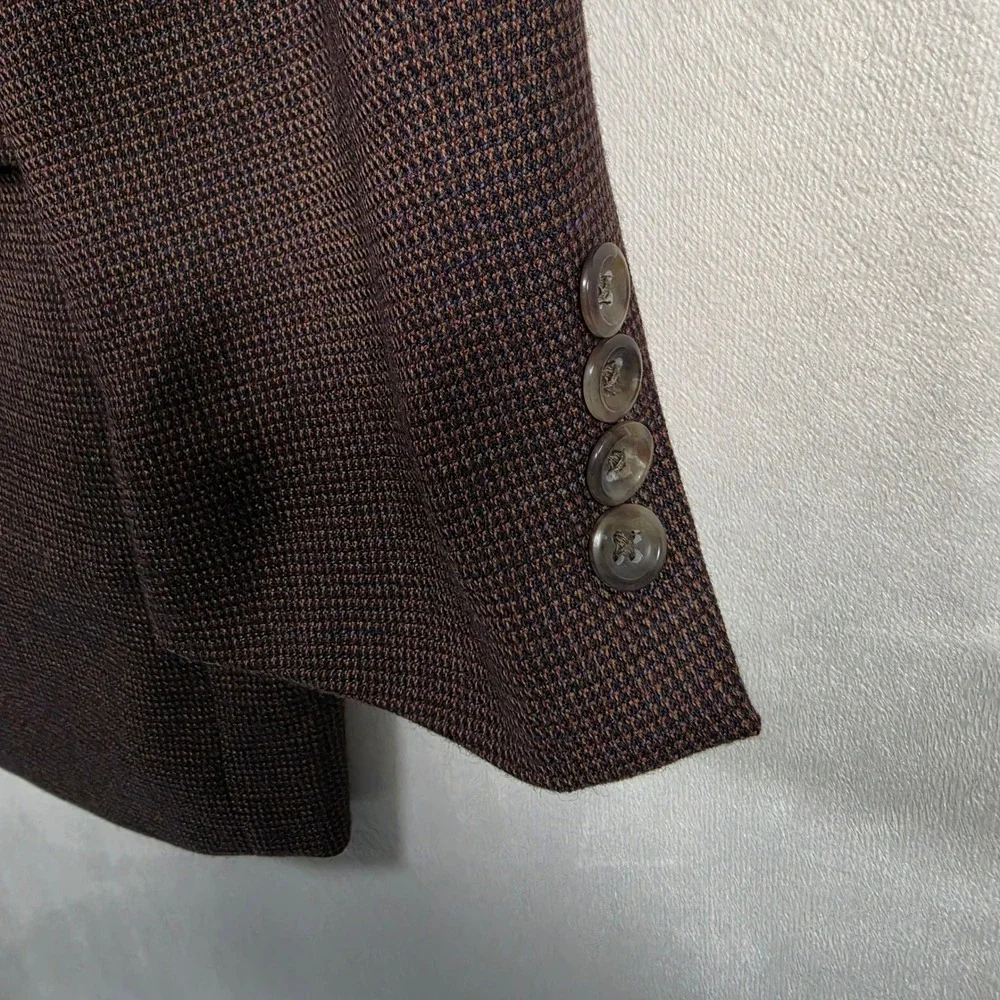 Pronto Uomo Lambswool Blazer Men's 44 Long Brown Houndstooth Sport Coat